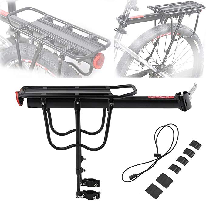 Blackpoolfa Rear Bike Rack with Accessories | Aluminum Alloy Bicycle Cargo Rack 132lbs Capacity -Quick Release & Easy to Install Black