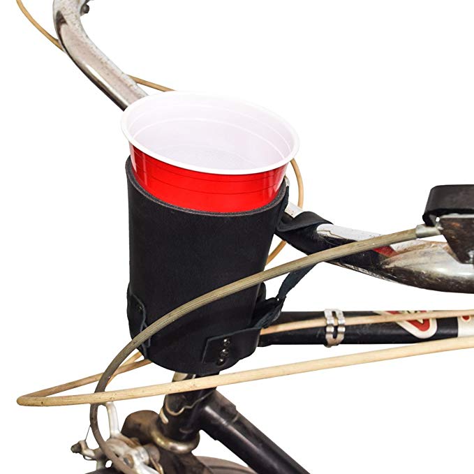 Hide & Drink Cruzy Kuzy Thick Leather Bike Cup Holder Handmade Charcoal Black