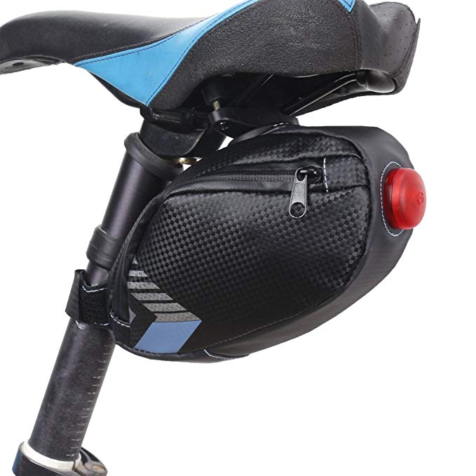 Peyan Waterproof Bicycle Tail Bag, Under Seat Bike Wedge Pack, Mountain Road Bike Seat Bag, Rear Saddle Bag Bicycle with Taillight