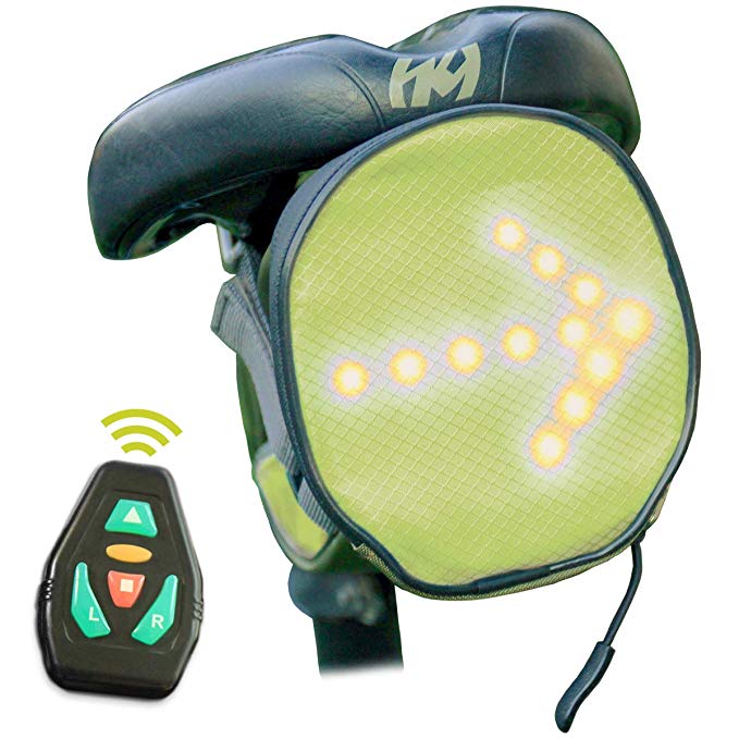 LED Bicycle Reflective Saddle Bag w/ Direction Indicator Bike Light Waterproof Outdoor Cycling Road Seat Pack Accessories Gear Storage Safety Kit w/ Wireless Remote Control Under Seat Mounted Signal