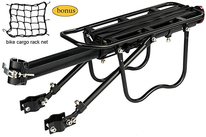 Dirza Rear Bike Rack Bicycle Cargo Rack Quick Release Adjustable Alloy Bicycle Carrier 115 Lb Capacity Easy to Install Black