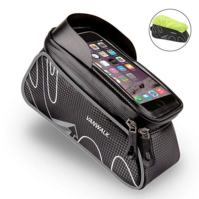 VANWALK In Frame Bike Bag with Waterproof Touch Screen Phone Case for iPhone X 8 7 6s 6 plus 5s 5/Samsung Galaxy s7 s6 note 7 Cellphone Below 6.0 Inch