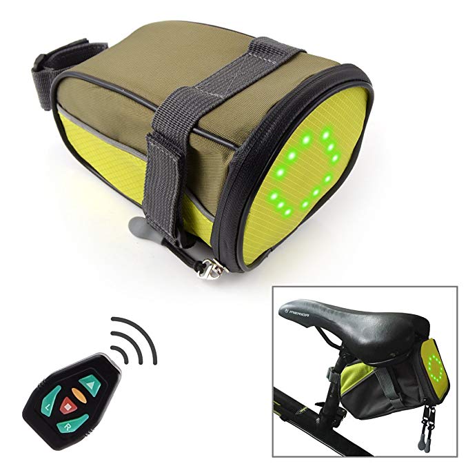 OKOMATCH Bike Saddle Bag With LED Indicator - Bicycle Under Seat Pouch/Cycling Wedge Pack With Reflective Sign-More Safety/Water-Resistance/Remote Control