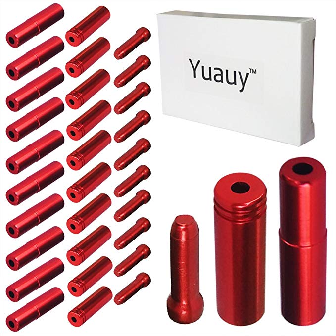 Yuauy (Total 30 PCS) 10 PCs 5mm Red Alloy Road Mountain Bicycle Bike Brake Cable Tips Caps End Crimp + 10 PCs 4mm Shift Derailleur Cable Tips End + 10 PCs Cable End Crimps