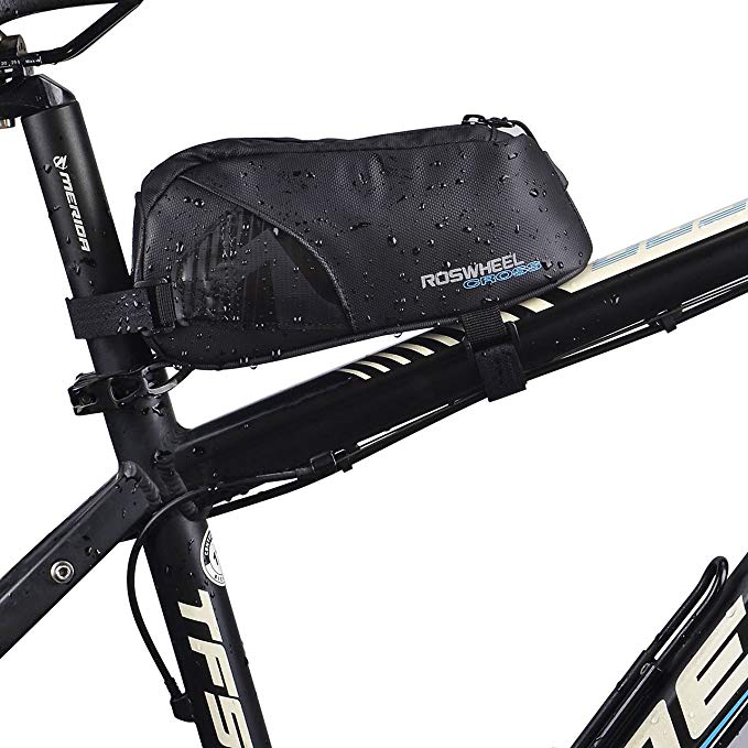 FlexDin Energy Bicycle Frame Bag, MTB/Road / Triathlon Bike Front/Back Top Tube Cycling Fuel Bag Pannier Waterproof 1680D 0.9L Black