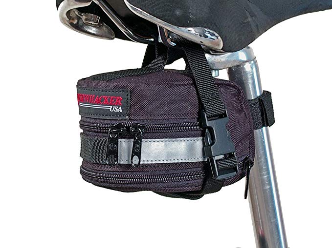 Bushwhacker Yuma Black - Bicycle Expandable Seat Wedge - w/ Reflective Trim & Light Clip Attachment - Cycling Under Seat Bag Bike Rear Saddle Pack Frame Top Front Accessories