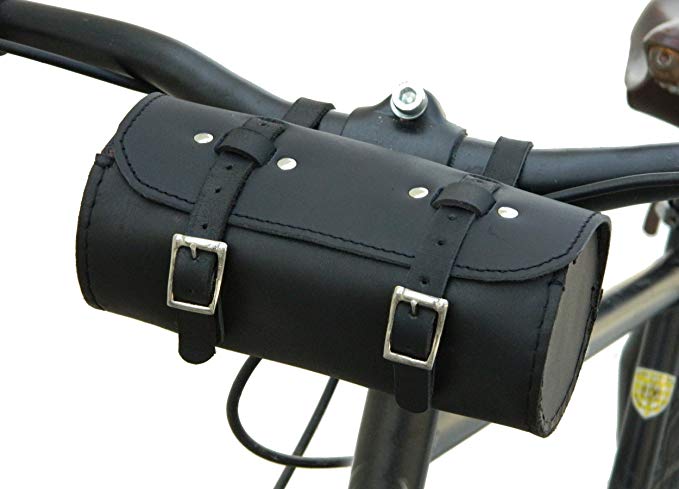 Herte Genuine Leather Bicycle Saddle Bag Utility Tool Kit (Black)