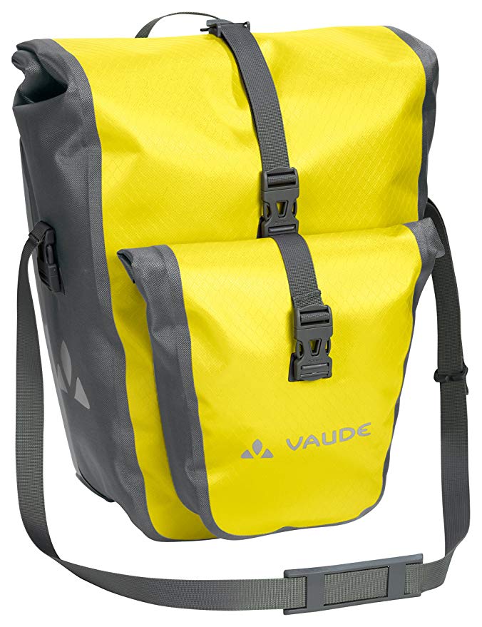 VAUDE Aqua Plus - Rear Pannier Bike Bag - Set of 2 - PVC-Free Tarpaulin Bike Panniers - Waterproof Pannier Bags with Front Pocket and 51 Litre Total Storage Volume