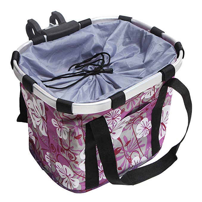 MyGift Multi Purpose Purple Bicycle Basket Carrier/Car Organizer with Drawstring Closure & Top Handles