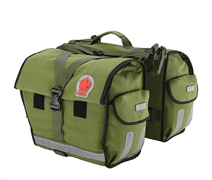 Roswheel Water-Resistant Bicycle Rear Seat Carrier Bag Double Pannier Bag Army Green 45L with