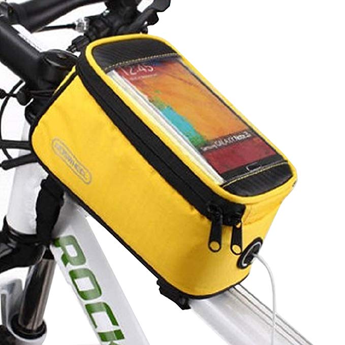 Good Bag Waterproof Cycling Bike Bicycle Frame Pannier Front Tube Bag with Headphone For 5.5 Inch Cell Phone iPhone6 Android Phone