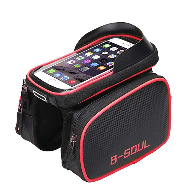 Bike Frame Bag, Head Tube Bag, Bicycle Cycling Front Top Tube Frame Pannier Double Bag Pouch Holder Crossbar Bag for iPhone X 7 Plus/6/6S Plus and other 6.2