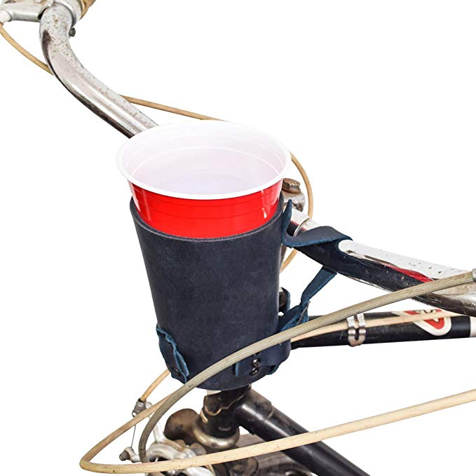 Hide & Drink Cruzy Kuzy Thick Leather Bike Cup Holder Handmade Slate Blue