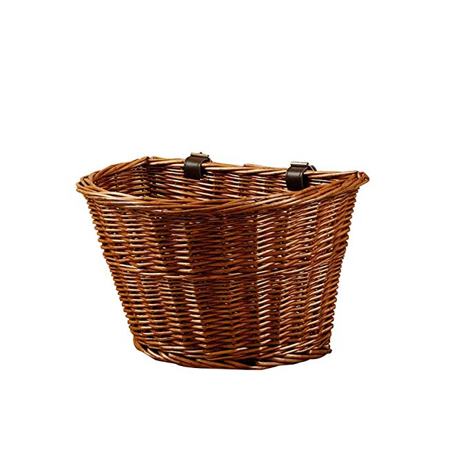 sweetyhomes Bike Basket Wicker Woven for Adults Women Men Girls - Front Handlebar Bicycle Basket Bicycles Cane Rectangular Basket with Authentic Leather Straps