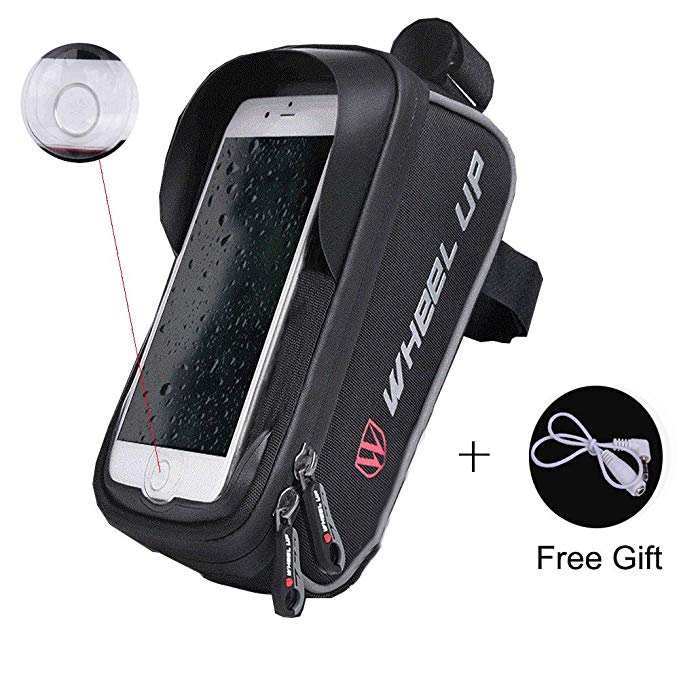 HuaD Front Frame Bike Bag with Waterproof Touch Screen and Sun Visor for iPhone X/8/7 plus/7/6s/6 plus/5s Under 6 Inches -Support Fingerprint Unlock