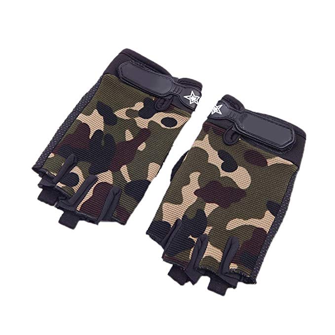 MKChung Camo Half Finger Gloves, Non-Slip Breathable Gloves For Riding Rock Climbing