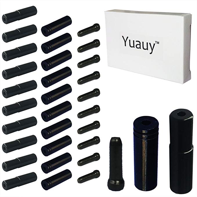 Yuauy (Total 30 PCS) 10 PCs 5mm Black Alloy Road Mountain Bicycle Bike Brake Cable Tips Caps End Crimp + 10 PCs 4mm Shift Derailleur Cable Tips End + 10 PCs Cable End Crimps