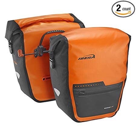 Ibera Bike Pannier Bag - PakRak Clip-On Quick-Release Waterproof Bicycle Panniers (Pair)