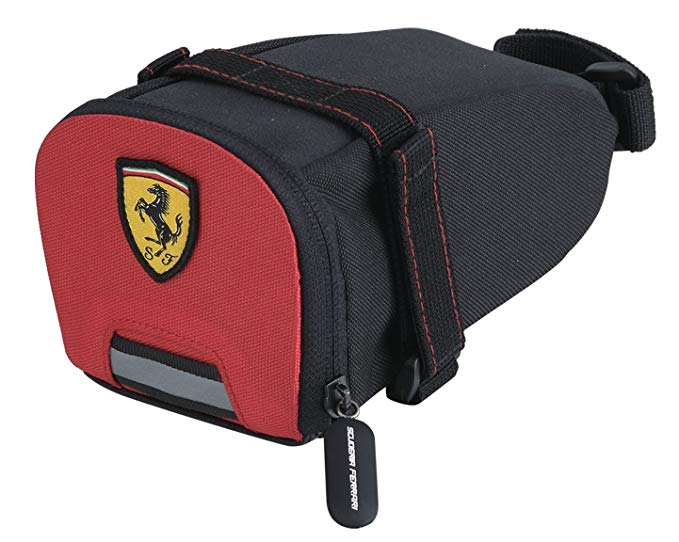 Ferrari Bike Cycling Saddle Seat Bag, Triangle Outdoor Pouch, Waterproof, Black/Red.