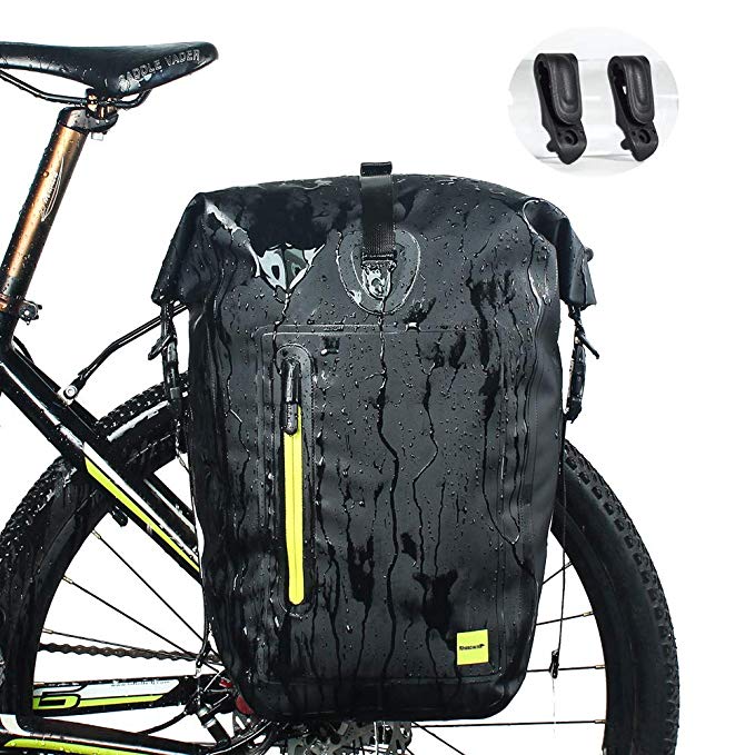 WATERFLY Bike Pannier Bag Water Resistant Extensible Bicycle Rear Seat Bag Bike Rack Carrier with Rain Cover for Riding Cycling