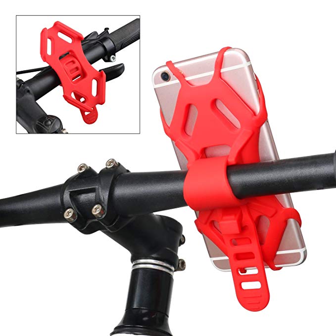 BDEALS Universal Silicone Bike Mount Cell Phone Holder Bicycle Motorcycle Rack Handlebar Cradle Adjustable Phone Holder for Any Smartphone with 4.5-6.0 Inch Screen iPhone X/8 Plus Samsung Galaxy S8