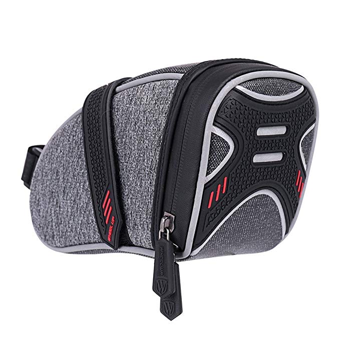 WATERFLY Strap-On Bike Saddle Bag Bicycle Seat Bag Cycling Wedge Storage Bag Reflective Stripes