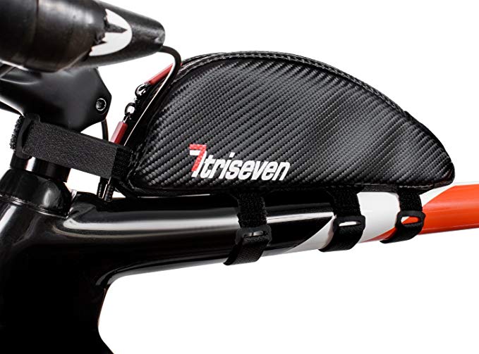 TriSeven Aero 30 Carbon Cycling Frame Bag - Lightweight Storage for Triathlons & MTB | Holds Large Cell Phones, Wallets, 10 Gels, Pump, Tools and More!