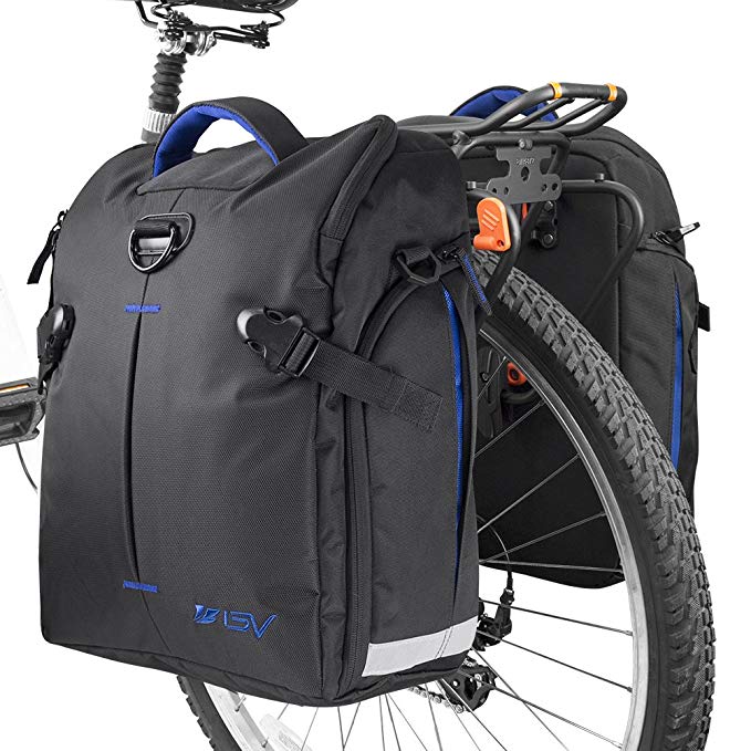 BV Bike Panniers Bags (Pair), Clip-on Quick Release Bicycle Pannier Bag with Detachable Shoulder Straps and All Weather Rain Covers