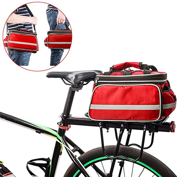 FLYDEER Bike Rack Bag Outdoor Waterproof Bike Panniers Bag Large Capacity Bike Rear Seat Trunk Bag with Rainproof Cover & Reflective Trim