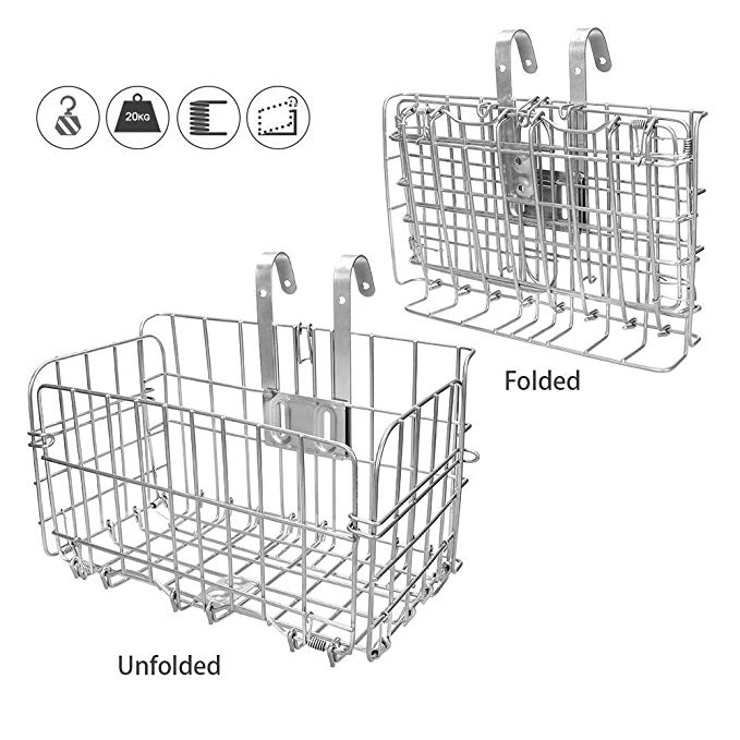 HOMEE Folding Rear Bike Basket Wire Mesh Fold-Up Detchable Front Bag Rear Hanging Bike Basket Bicycle Bag Cargo Rack for Mountain Bike Accessories Bike Frame Basket 1 Pack