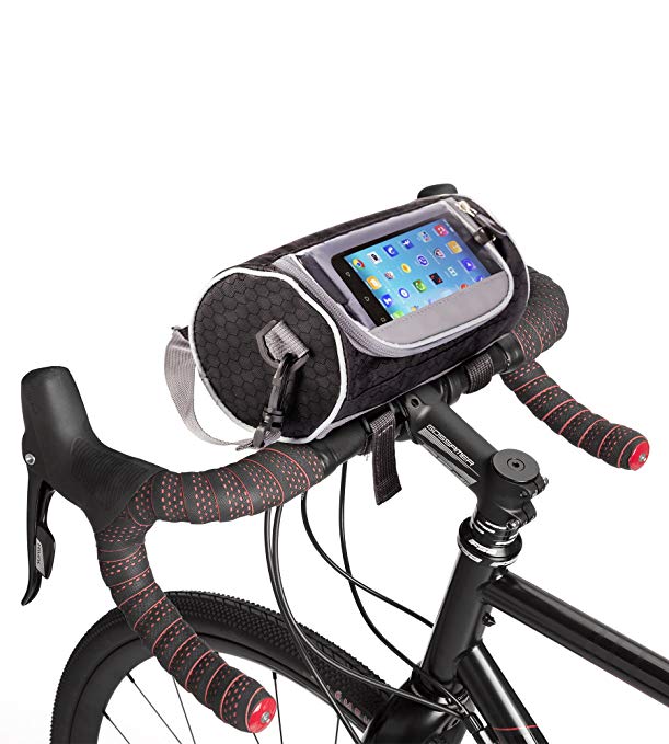 Boxiki travel Bicycle Handlebar Bag for Road Bikes, Mountain Bikes & Motorcycles. Bike Pannier Pouch w/Touchscreen Phone Holder. Waterproof Bike Frame Storage Bag Removable Shoulder Strap