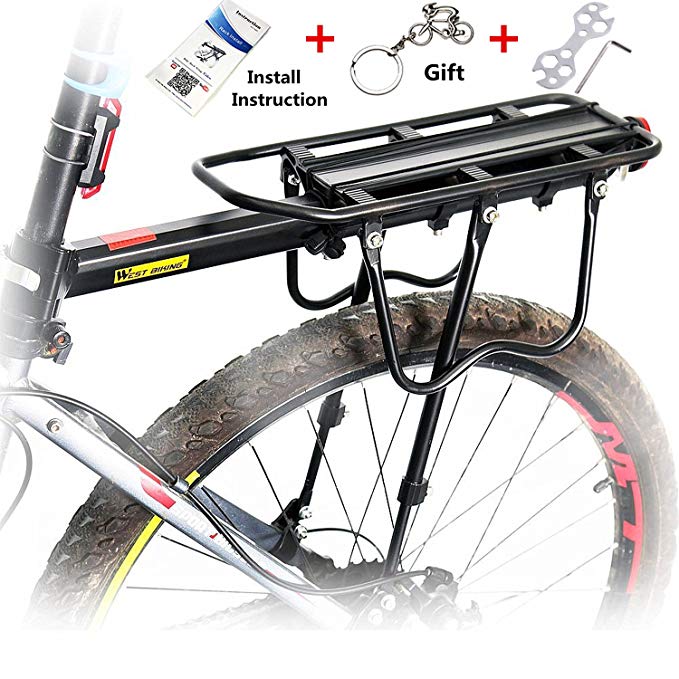 West Biking Universal Carrier Bicycle Rear Rack 110 lb Capacity Pannier Bag Cargo Rack Seven Minutes to Mount