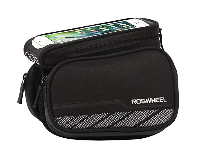 Roswheel 12813 Water Resistant Bike Top Tube Bag Bicycle Frame Dual Panniers with Detachable Phone Bag