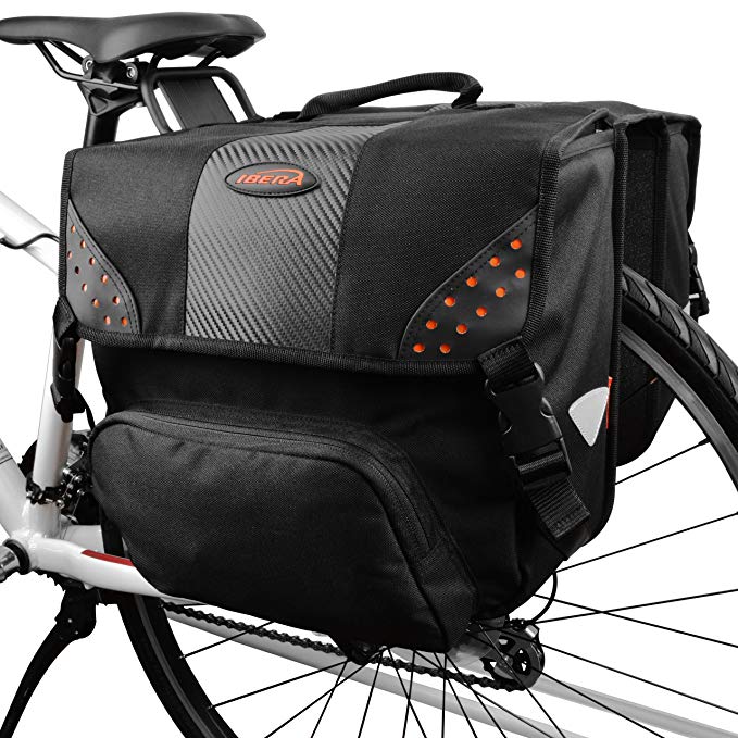 Ibera Bicycle Side-Mounting Pannier Set, Bike Panniers with Multi-Compartments, Slit on Top to Mount on Smaller Racks 