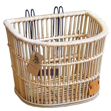 BB Bike Basket - Front Wicker Bike Bicycle Basket w Metal Wire Handlebar for Folding Cruiser City