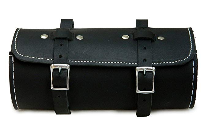 Herte Men's Genuine Leather Schwinn Bicycle Round Saddle Bag Utility Tool Bag 18.3 X 7.6 Cm Black