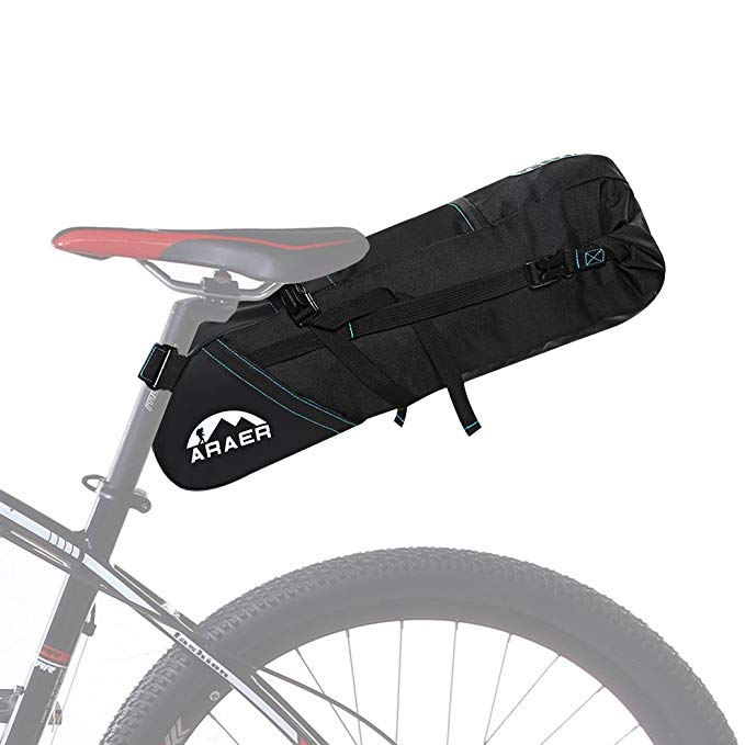 ARAER Bike Saddle Bag, Large Capacity:10L, Safe Reflective Stripes, Strap-on, Foldable/Rollable, Bicycle Seat Storage Bag for MTB, Road/Mountain Bike, Necessary Cycling Accessories