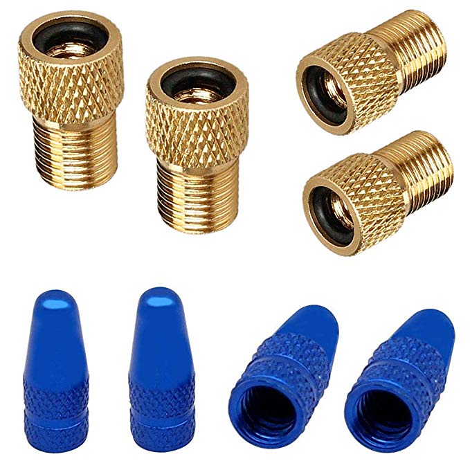 EPSVCSEWN Anodized Aluminum Alloy Bicycle Dust Covers Presta Tire Valve Caps and Copper Presta to Schrader Bike Car Valve Adaptor Tube Pump Air Compressor Tools