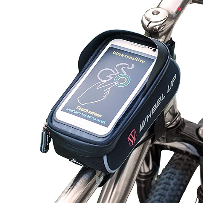 THREEMAO Waterproof Bike Top Tube Bag Cycling Front Frame Bag Mobile Phone Holder ≤ 6” Screen with Water Resistant Zipper