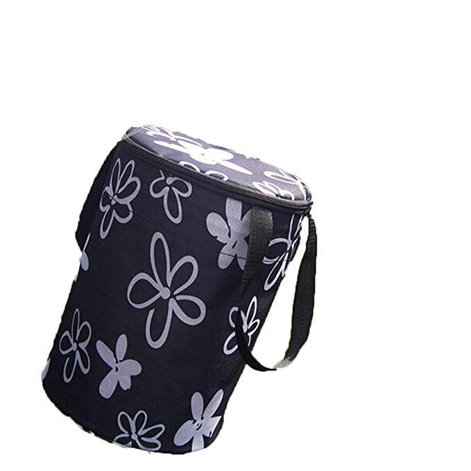 Panda Superstore Waterproof Thick Canvas Bike Baskets Solid Bucket Basket, Black&White Flowers