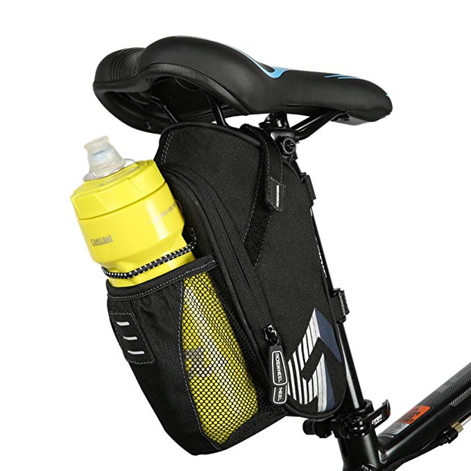 Allnice Bike Saddle Bag, 1.6L Mountain Road MTB Bicycle Cycling Polyester Saddle Bag with Pocket for Water Bottle, Bike Under Seat Rear Bag Repair Tools Pocket Pack Riding Cycling Supplies (Polyester)