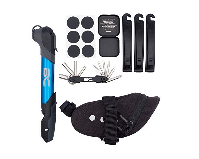 Bike Repair Kit by BC Bicycle Company - Mini Pump - Multitool - Patch Kit -Tire Levers - Seat Bag - Complete Set for MTB Road Hybrid Blue