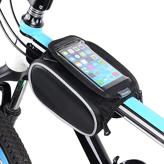 ROSWHEEL Waterproof Cycling Bicycle Bike Front Top Tube Saddle Bag Pannier Double Pouch for 5.7” Touch Screen Phones – Black (L Size)