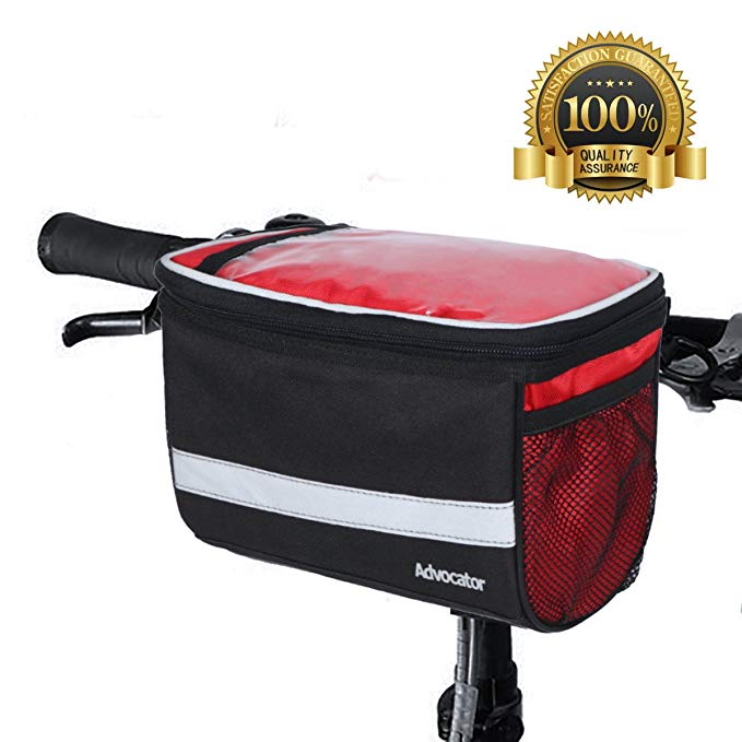 Advocator Bicycle Front Bags, Bike Handlebar Bag with Sliver Grey Reflective Stripe Outdoor Activity Cycling Basket Frame Pack Accessories Touchscreen Operation Transparent PVC Pouch