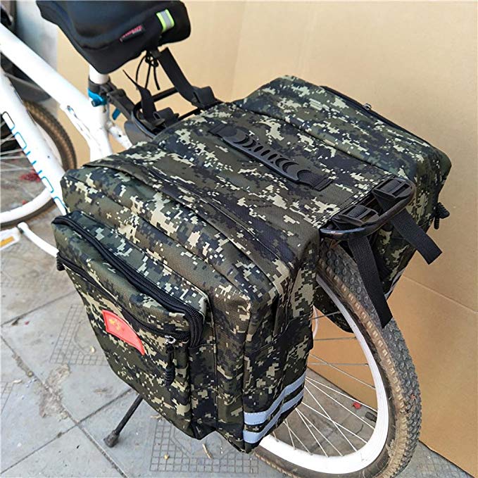 Pretty-jin Canvas Bicycle Rear Seat Bag Enlarged Mountain Bike Camo Saddle Bag 35l MTB Mountain Bike Rack Saddle Bag Multifunction Road Bicycle Pannier Rear Seat Trunk Bag