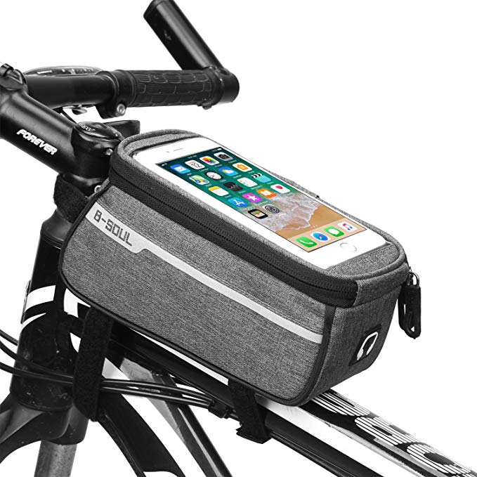 IGONION Bike Phone Mount Bag, Bicycle Front Tube Frame Bag Cell Phone Holder for iPhone X 7 Plus 8 Plus 6 plus/Samsung Galaxy s7 note 7 Cellphone Below 6.0 Inch with Waterproof Touch Screen