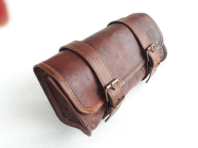 Genuine Leather Vintage Motorcycle 2 strap buckle closure Tool Bag Brown Handlebar Sissy Bar Tool Pouch Roll Bags 10