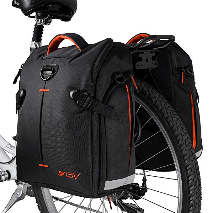 BV Bike Panniers Bags (Pair), Large Capacity, 14 L (each pannier), Black with Detachable Shoulder Straps and All Weather Rain Covers